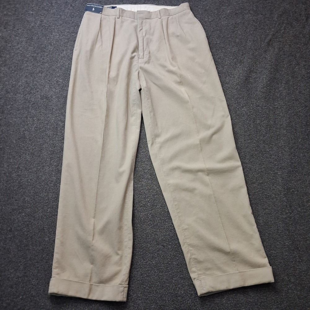 Polo Ralph Lauren Siena Corduroy Pants Mens 36x31 Pleated Cuffed Cotton Preppy - Picture 1 of 16